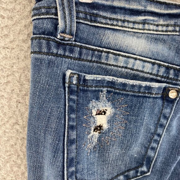 Miss Me Jeans Womens 30 Blue Medium Wash Denim Distressed Rhinestone Boot Cut* - Picture 5 of 14